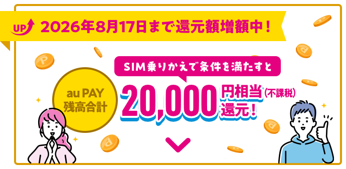 2026年8月17日まで還元額増額中!SIM乗りかえで20,000円相当還元!