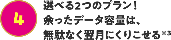 選べる2つのプラン！余ったデータ容量は、無駄なく翌月にくりこせる※3