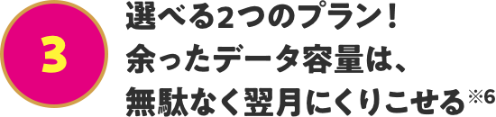 選べる2つのプラン!余ったデータ容量は、無駄なく翌月にくりこせる※6