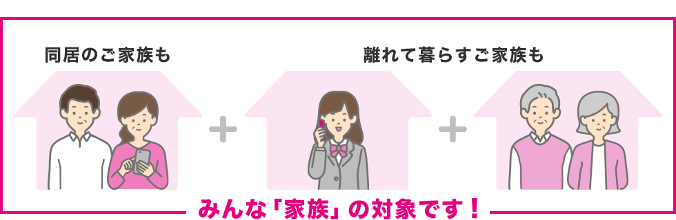 同居のご家族も離れて暮らすご家族も みんな「家族」の対象です！