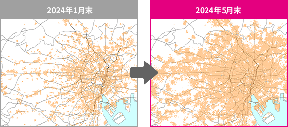 2024年1月末から2024年5月末までのSub6エリア拡大イメージ