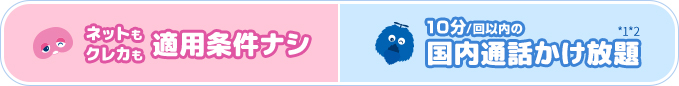 ネットもクレカも適用条件ナシ 10分/回以内の国内通話かけ放題*1*2