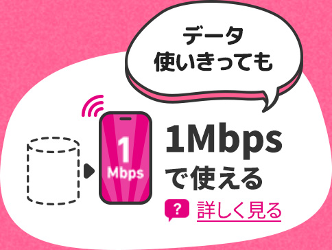 データ使いきっても1Mbpsで使える