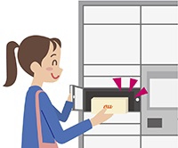 女性が宅配受け取りロッカーから荷物を取り出すイメージ