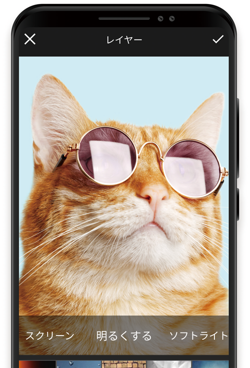 携帯画面上で写真を編集するイメージ