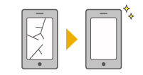 画面がひび割れた携帯電話を同一機種の交換用携帯電話機に交換するイメージ