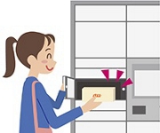 女性が宅配受け取りロッカーから荷物を取り出すイメージ